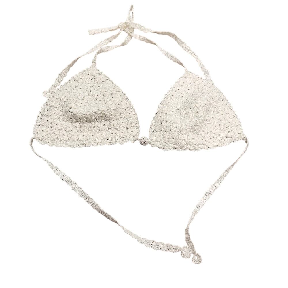 Crochet Floral White Bikini Top Triangle One Size